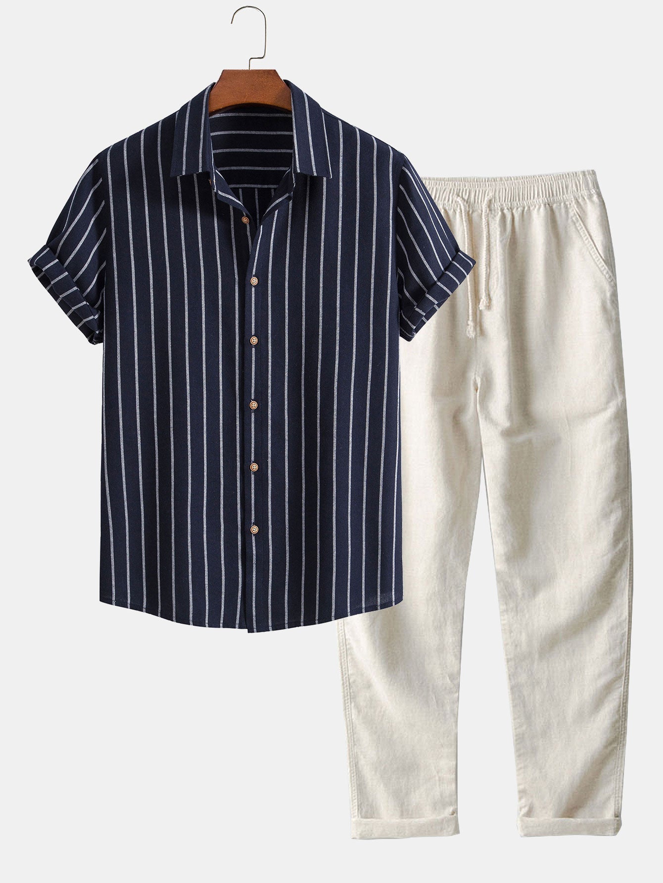 Loris – Chemise Rayée & Pantalon Lin